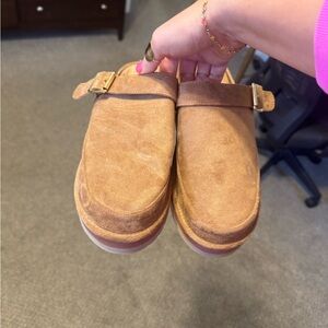 Tan Suede Slip-On Clogs